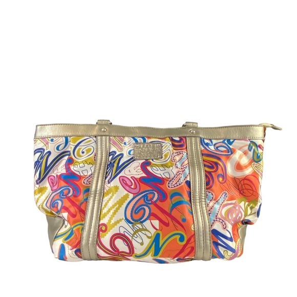 NY&C Metallic Graffiti Print Tote Bag Multicolor Shoulder Purse - Picture 1 of 8